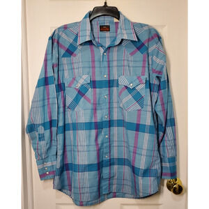 Western Fashions Men’s 16.5x34 Plaid Western Snap Shirt Cowboy Workwear